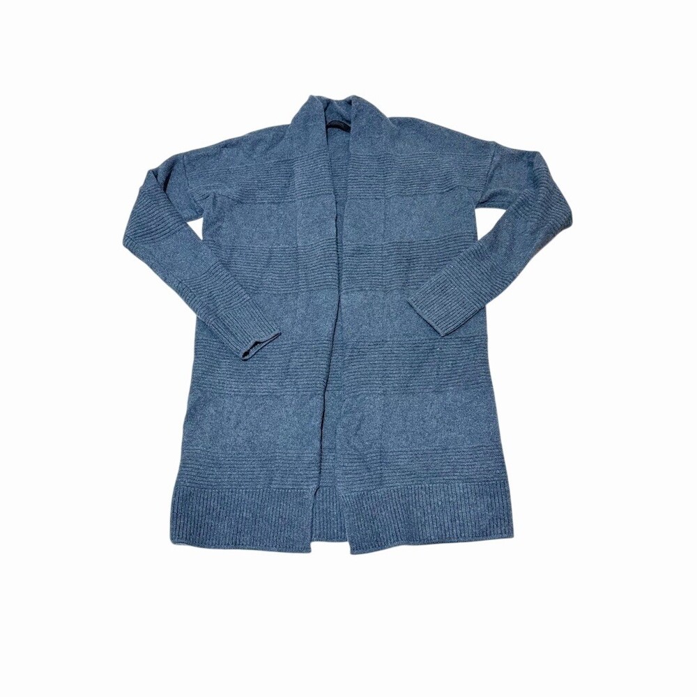 Raffi 100% Cashmere Heathered Blue Longline Open Front Cardigan Sweater Women’s